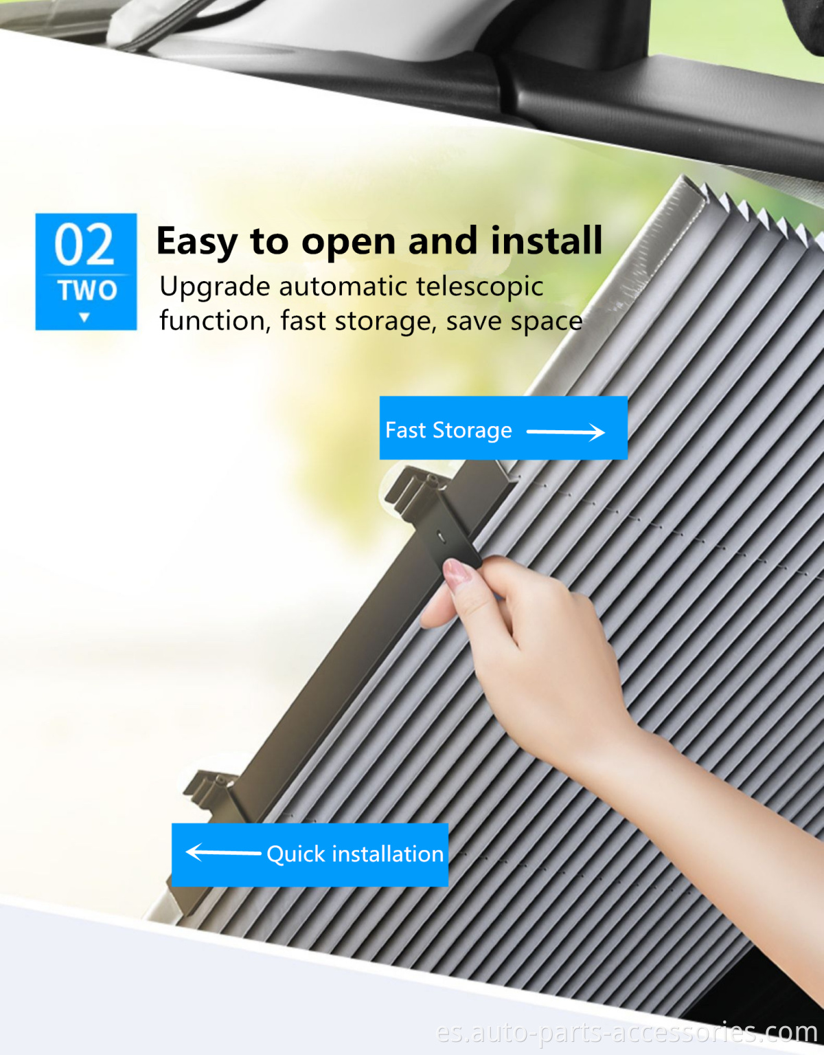 Fácil de instalar Use fuertes tazas de succión al vacío anti rayos UV de 60 cm Sunshade de automóvil retráctil automático